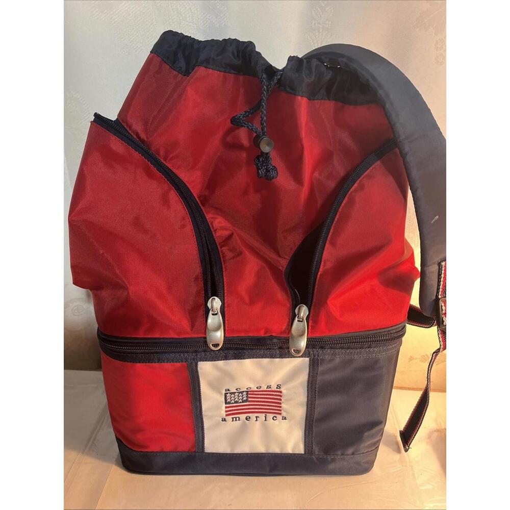 BACKPACK COOLER 12”x7-1/2”x6-1/2”  RED WHITE BLUE PICNIC With Top Storage 20”ht